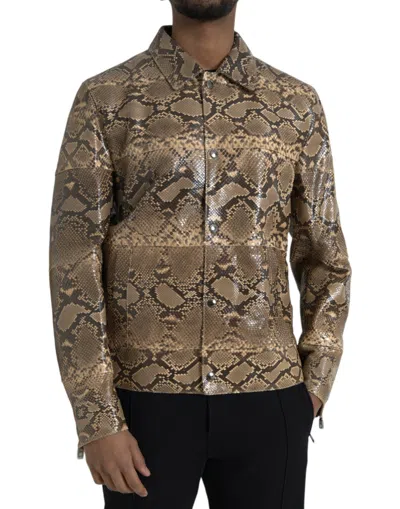 Dolce & Gabbana Beige Exotic Leather Biker Blouson Jacket In Animal Print