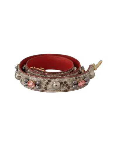 Dolce & Gabbana Opulent Python Leather Bag Strap In Beige In Brown