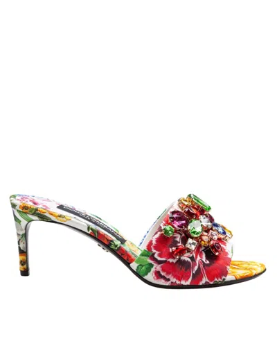 DOLCE & GABBANA DOLCE & GABBANA BEIGE FLORAL BROCADE MULES