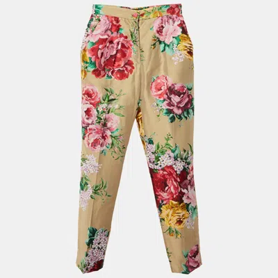 Pre-owned Dolce & Gabbana Beige Floral Jacquard Tailored Pants S