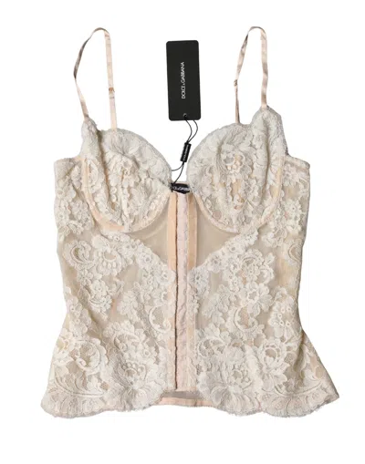 Dolce & Gabbana Beige Floral Lace Corset Lingerie Underwear In Neutral