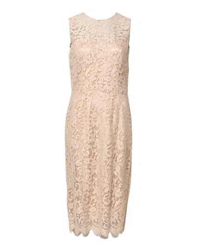 Pre-owned Dolce & Gabbana Beige Floral Lace Sleeveless Sheath Women's Dress () In Sand