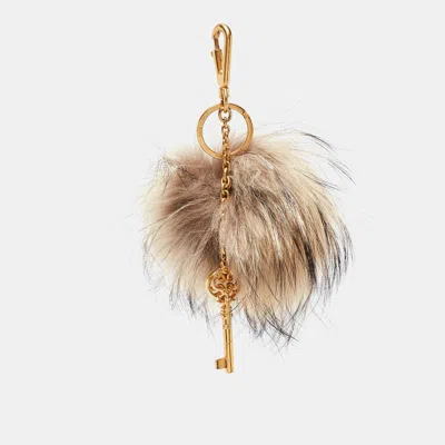 Pre-owned Dolce & Gabbana Beige Fox Fur & Keys Charm Keychain & Bag Charm