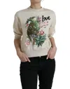 DOLCE & GABBANA DOLCE & GABBANA BEIGE JUNGLE PRINTED COTTON PULLOVER SWEATER