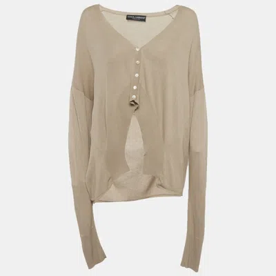 Pre-owned Dolce & Gabbana Beige Knit Cropped Cardigan M In Sand