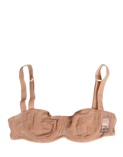 Dolce & Gabbana Beige Lace Mesh Underwire Balconnet Bra Underwear In Brown