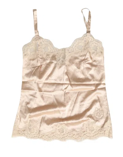 Dolce & Gabbana Beige Lace Silk Satin Tank Lingerie Sleepwear In Multi