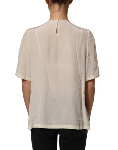 Dolce & Gabbana Beige Lace Trim Bow Short Sleeves Blouse Top In Neutral