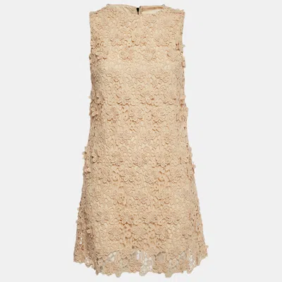 Pre-owned Dolce & Gabbana Beige Lace Zip Up Mini Cocktail Dress S In Sand