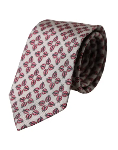 Dolce & Gabbana Beige Lady Bug Print Silk Adjustable Men Tie In Sand