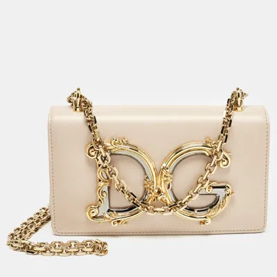 Pre-owned Dolce & Gabbana Beige Leather Dg Girls Phone Bag