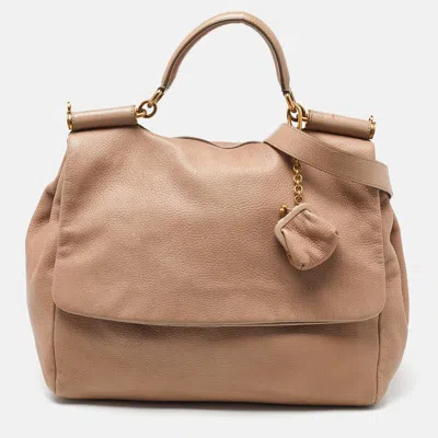 Pre-owned Dolce & Gabbana Beige Leather Flap Top Handle Bag