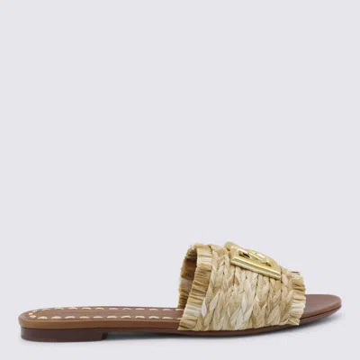 Dolce & Gabbana Rafia Braided Slippers In Brown
