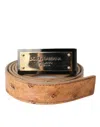 Dolce & Gabbana Beige Leather Gold Logo Engraved Buckle Belt In Beige