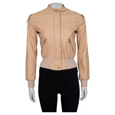 Pre-owned Dolce & Gabbana Beige Leather Jacket - Size Xs (it38) In Brown