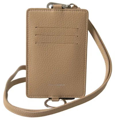 Dolce & Gabbana Beige Leather Lanyard Logo Card Holder Men Men's Wallet In Sand