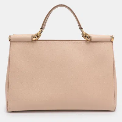 Pre-owned Dolce & Gabbana Beige Leather Miss Sicily Satchel In Sand
