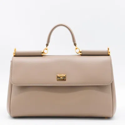 DOLCE & GABBANA DOLCE & GABBANA BEIGE LEATHER MY SICILY TOP HANDLE BAG