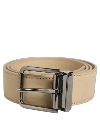 Dolce & Gabbana Beige Leather Silver Tone Metal Buckle Belt In Neutral