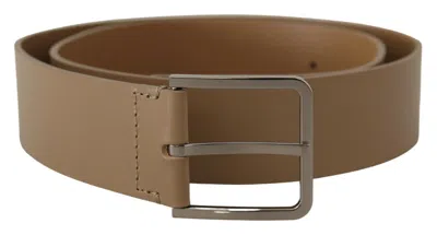 Dolce & Gabbana Beige Calf Leather Wide Silver Metal Belt