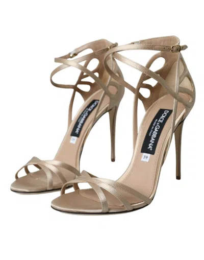 Dolce & Gabbana Leather Ankle Strap Crisscross Heel Sandals In Neutral