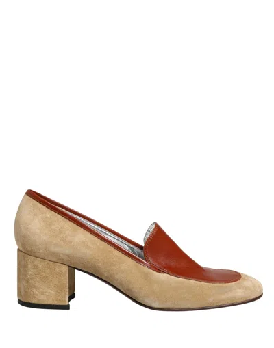 Pre-owned Dolce & Gabbana Beige Leather Suede Block Heel Loafers Women's Shoes () In Sand