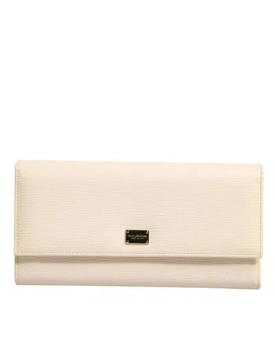 Pre-owned Dolce & Gabbana Beige Leather Trifold Logo Plaque Card Holder Women's Wallet () In Sand