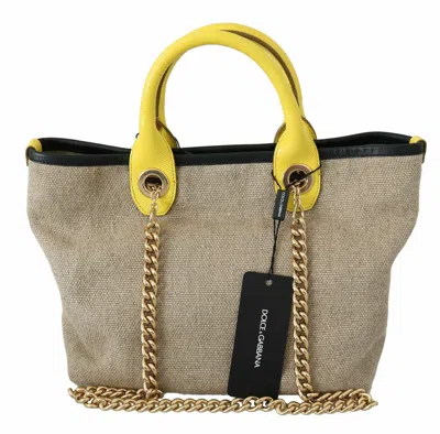Dolce & Gabbana Beige Linen-calf Tote With Gold Women's Chain