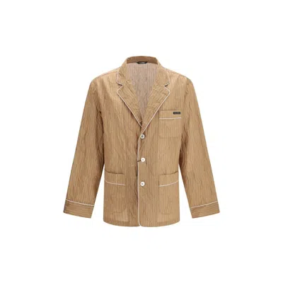 Dolce & Gabbana Beige Linen Robe In Brown