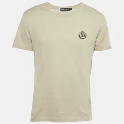 Pre-owned Dolce & Gabbana Beige Logo Embroidered Jersey T-shirt M In Burgundy