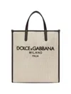 Dolce & Gabbana Small Shopping Canvas Tote Bag In Beige