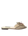 Dolce & Gabbana Beige Logo Pearl Flats Sandals Slides Shoes In Sand
