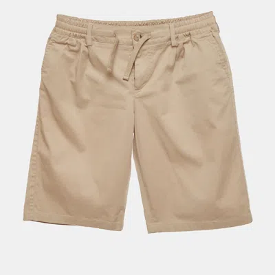 Pre-owned Dolce & Gabbana Beige Logo Plaque Stretch Cotton Shorts 9/10 Yrs