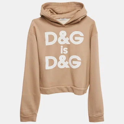Pre-owned Dolce & Gabbana Beige Logo Studded And Embroidery Cotton Blend Hoodie 12 Yrs In Sand