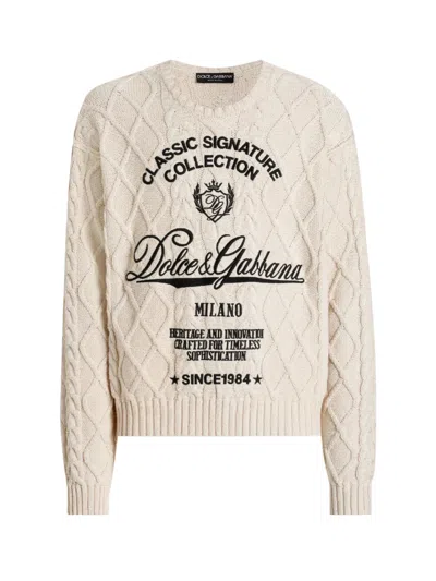 DOLCE & GABBANA MEN BEIGE LOGO SWEATER, L LUXURY SWEATERS & KNITWEAR FOR MEN DARVEYS