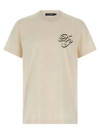 Dolce & Gabbana Beige Logo T-shirt In Neutral