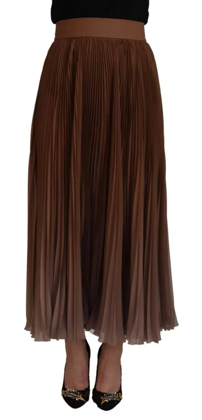 Pre-owned Dolce & Gabbana Beige Longuette Plisse Chiffon Midi Women's Skirt () In Sand
