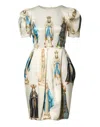 Dolce & Gabbana Beige Madonne Print Silk Short Sleeve Dress In Neutral
