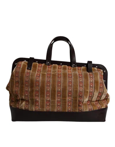 Pre-owned Dolce & Gabbana Beige Maroon Velvet Leather Jacquard Travel Handmen's Men's Bag ()