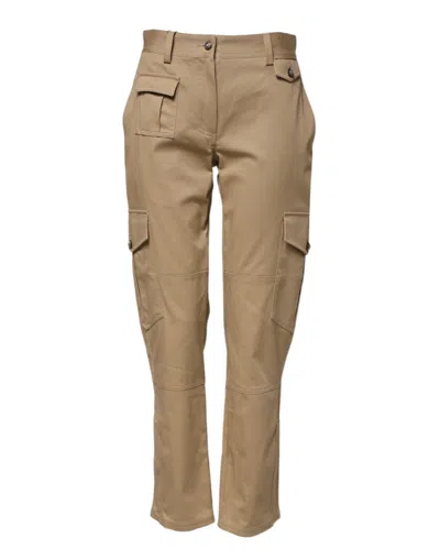 Dolce & Gabbana Beige Mid Waist Cargo Tapered Pants In Brown
