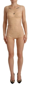 Dolce & Gabbana Beige Nylon Floral Lace Bodysuit Women's Underwear In Sand