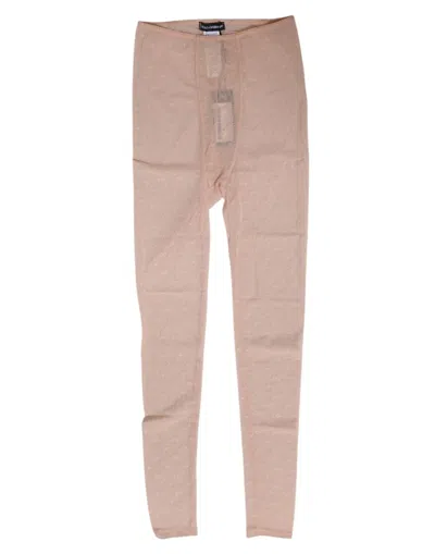 Dolce & Gabbana Beige Nylon Logo Lace Leggings Pants Underwear In Brown