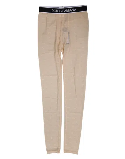 Dolce & Gabbana Beige Nylon Logo Lace Leggings Pants Underwear In Neutral