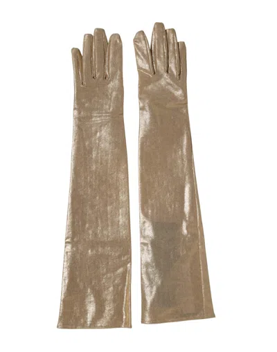 Dolce & Gabbana Beige Nylon Long Elbow Length Mitten Women's Gloves In Sand