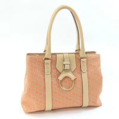 Pre-owned Dolce & Gabbana Beige Orange Canvas Leather Tote Bag () In Multi