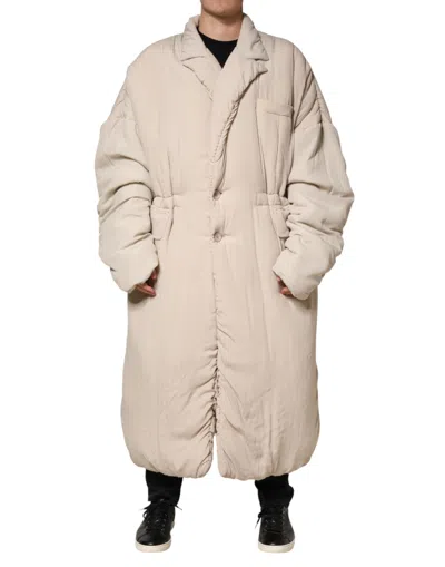 Pre-owned Dolce & Gabbana Beige Padded Collared Long Trench Coat Men's Jacket () In Sand