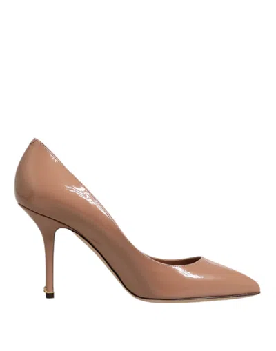 Pre-owned Dolce & Gabbana Beige Patent Leather Stiletto Heel Pump Women's Shoes () In Sand