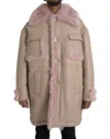 DOLCE & GABBANA BEIGE PINK LAMB LEATHER SHEARLING COAT JACKET