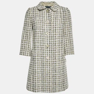 Pre-owned Dolce & Gabbana Beige Plaid Tweed Mid Length Coat S In Sand