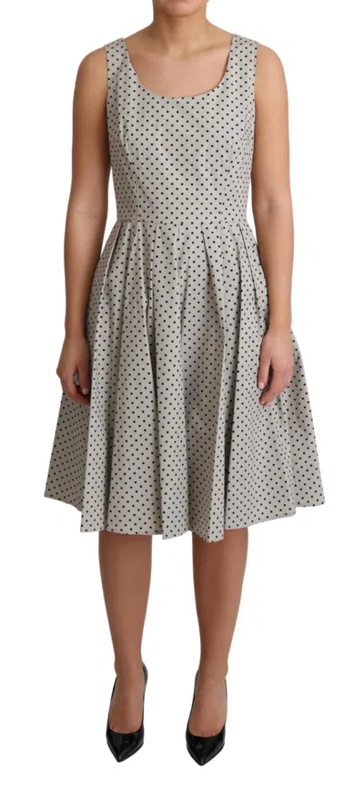 Dolce & Gabbana Beige Polka Dotted Cotton A-line Women's Dress In Gray